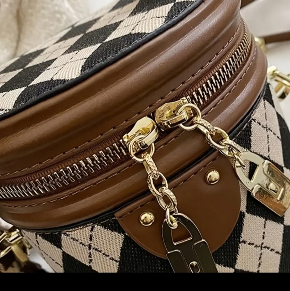 Mini Bucket Crossbody Bag Small Bag Handbag Argyle Print - Picture 4 of 5